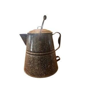 Vintage MCM Speckled Enamel Coffee Pot Percolator Camp RV Kitchen Decor Retro